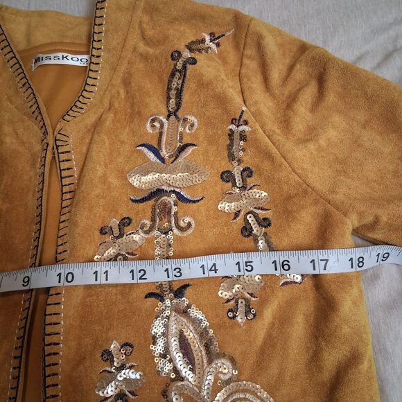 Faux Suede Jacket S Boho Sequin Western Festival Trendy By MISSKOO - Picture 9 of 11